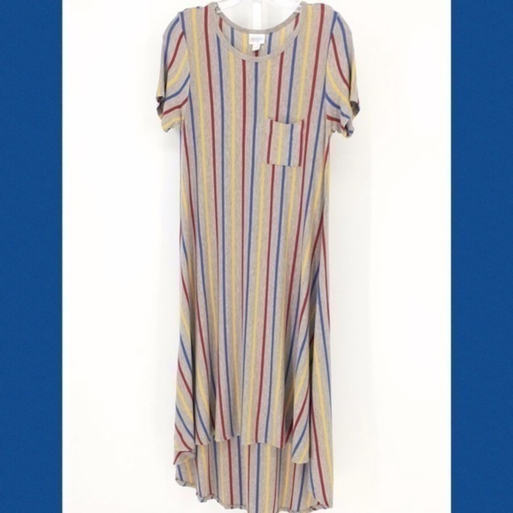 LuLaRoe Multicolored Vertical Stripe T-Shirt Dress Hi/Lo Maxi Dress XS